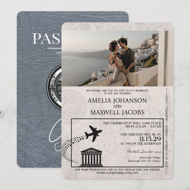 Faire-part de mariage de passeport Silver Greece (Devant / Derrière)