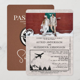 Faire-part de mariage de passeport Suède Brown