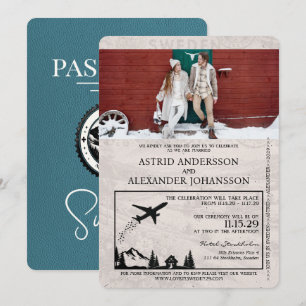 Faire-part de mariage de passeport Suède turquoise