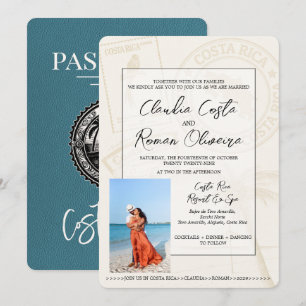 Faire-part de mariage de passeport turquoise Costa