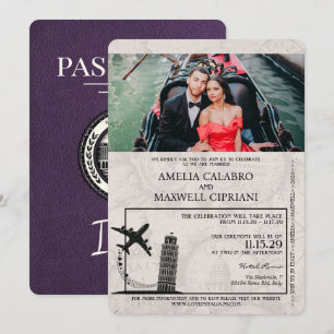 Faire-part de mariage de passeport Violet Italie