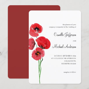 Faire-part de mariage de pavot rouge