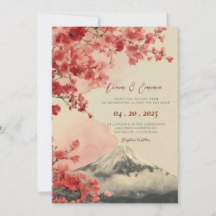 Faire-part de mariage de paysage japonais à l'aqua
