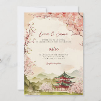 Faire-part de mariage de paysage traditionnel japo