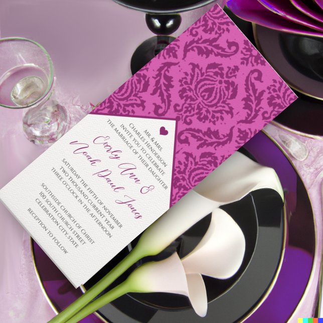 Faire-part de mariage de perles de Damas de frambo (Créateur téléchargé)