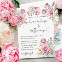 Faire-part de mariage de pivoine romantique