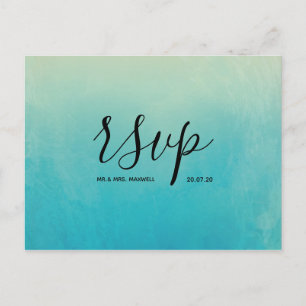Faire-part de mariage de plage à l'aquarelle bleue