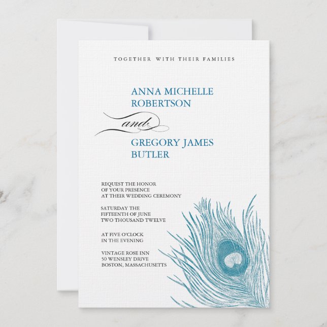 Faire-part de mariage de plumes de Peacock (Devant)