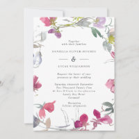 Faire-part de mariage de pois doux violet et rose