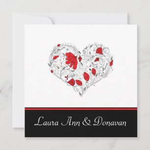 Faire-part de mariage de poste de coeur rouge et n