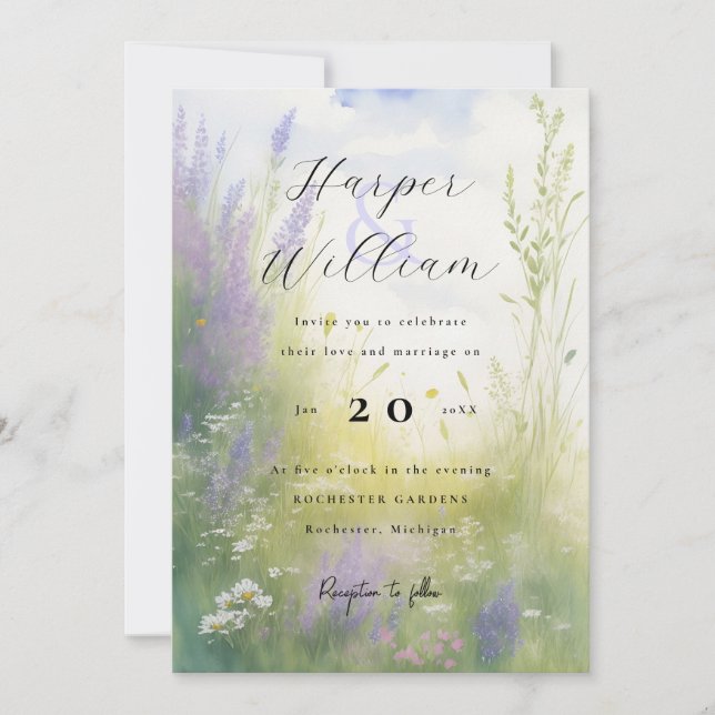 faire-part de mariage de prairie de lavande aquare (Devant)