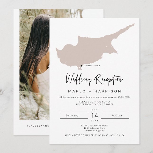 Faire-part de mariage de réception de carte de Chy (Devant / Derrière)