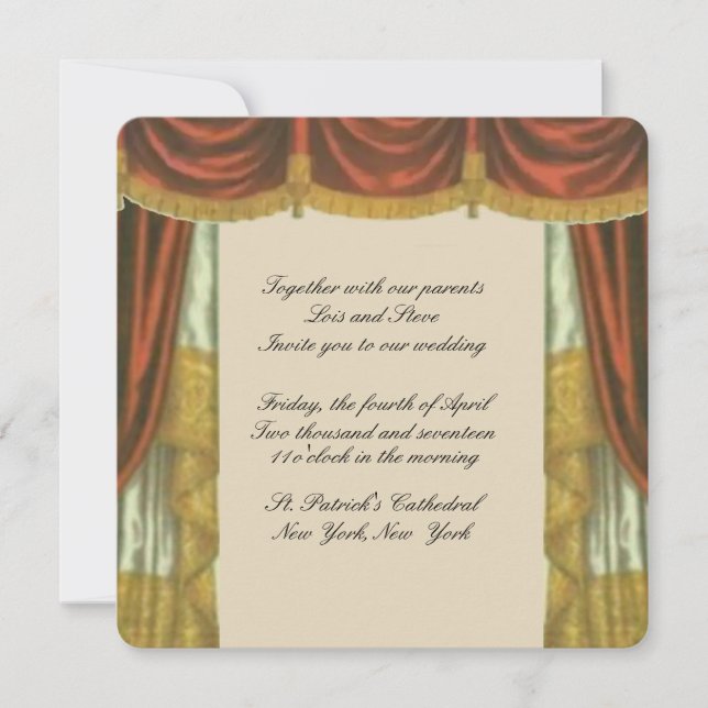 Faire-part de mariage de rideau en théâtre (Devant)