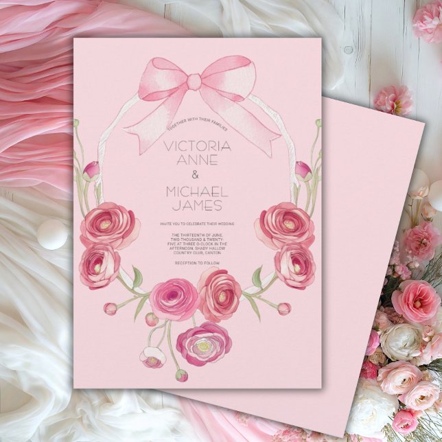 Faire-part de mariage de ruban rose (Créateur téléchargé)
