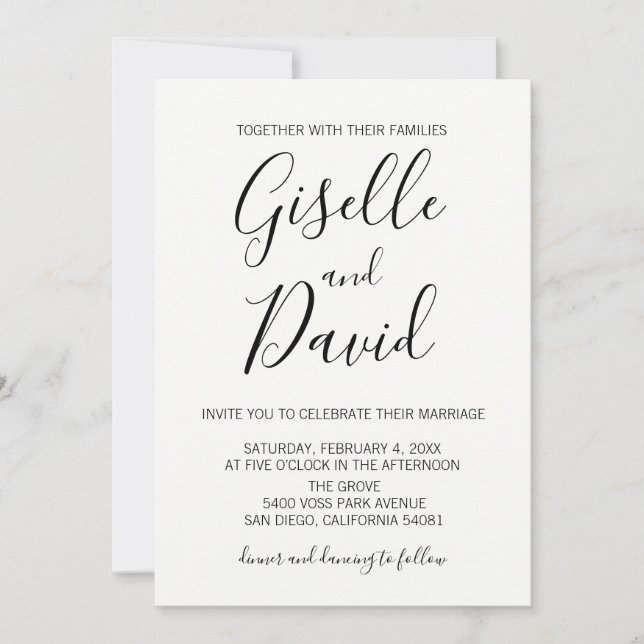 Faire-part de mariage de script blanc moderne (Devant)
