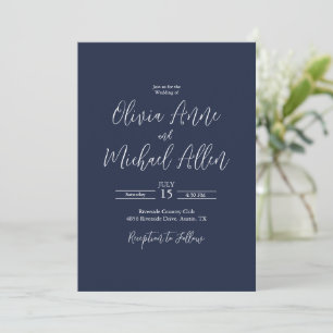 Faire-part de mariage de script Blue Elegant