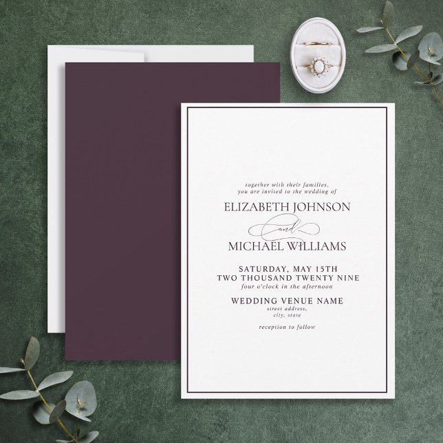 Faire-part de mariage de script classique violet f (Créateur téléchargé)