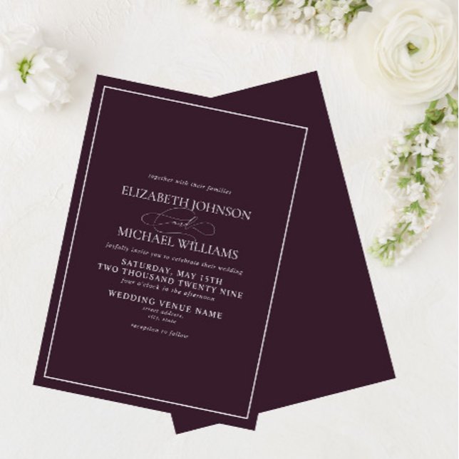 Faire-part de mariage de script classique violet f (Créateur téléchargé)