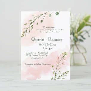 Faire-part de mariage de script d'aquarelle rose p