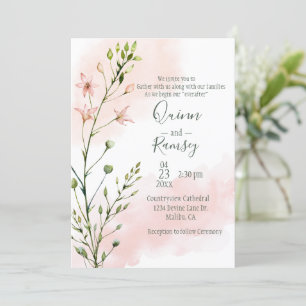 Faire-part de mariage de script d'aquarelle rose p
