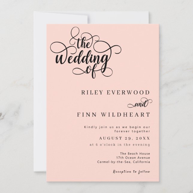 Faire-part de mariage de script de calligraphie mo (Devant)