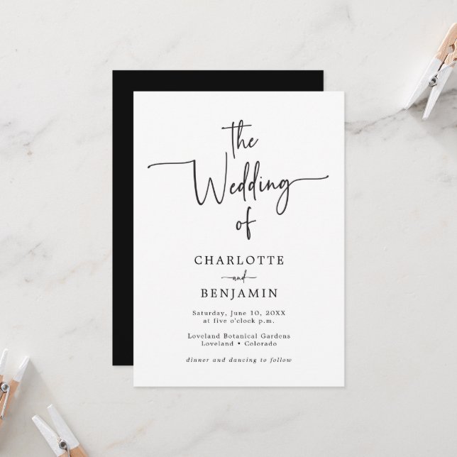 Faire-part de mariage de script de code QR (Devant/Arrière en situation)