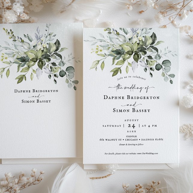 Faire-part de mariage de script de verdure lunaire (Créateur téléchargé)