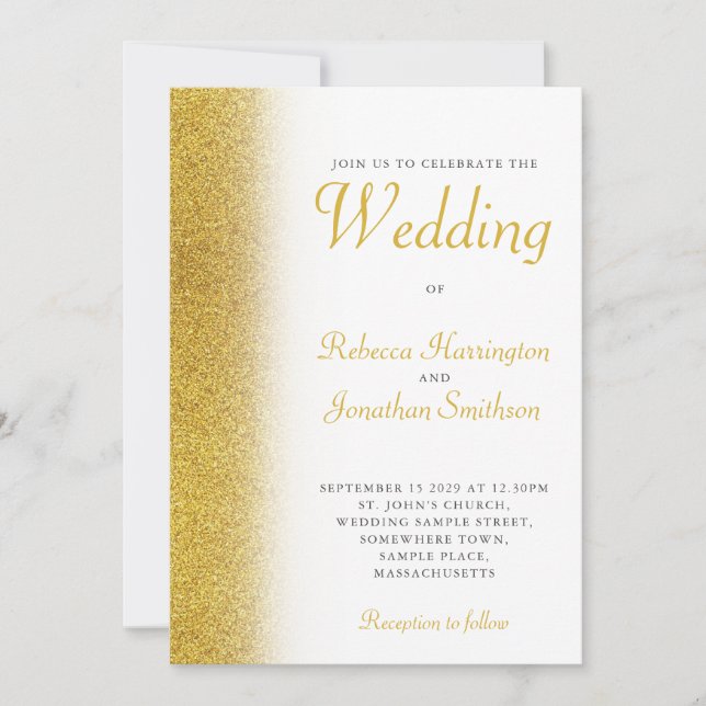 Faire-part de mariage de script élégant Gold Parti (Devant)