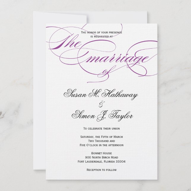 Faire-part de mariage de script élégant - violet (Devant)