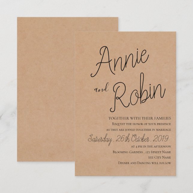 Faire-part de mariage de script personnalisé papie (Devant / Derrière)