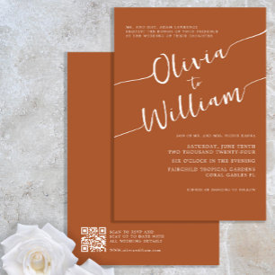 Faire-part de mariage de script QR orange brûlé