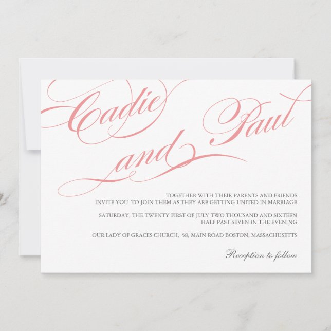 Faire-part de mariage de script rose (Devant)