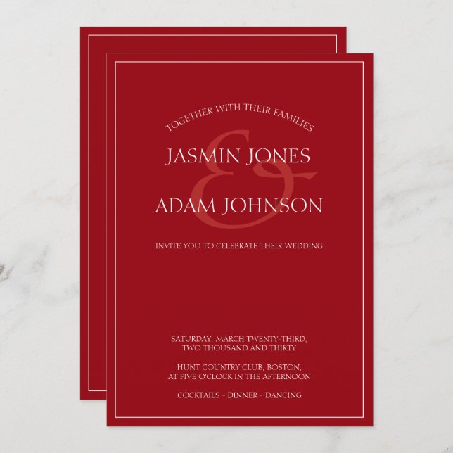 Faire-part de mariage de script rouge Crimson mini (Devant / Derrière)
