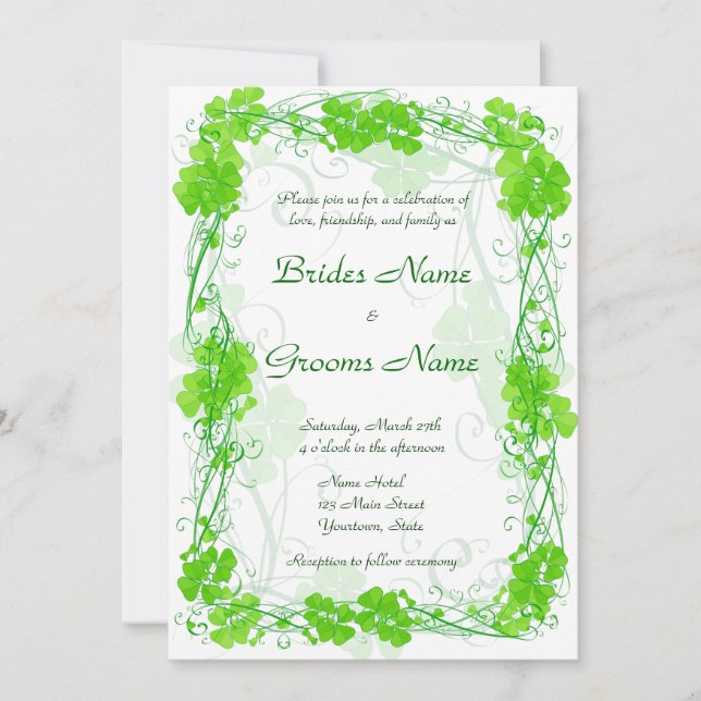 Faire-part de mariage de Shamrock vert chanceux (Devant)