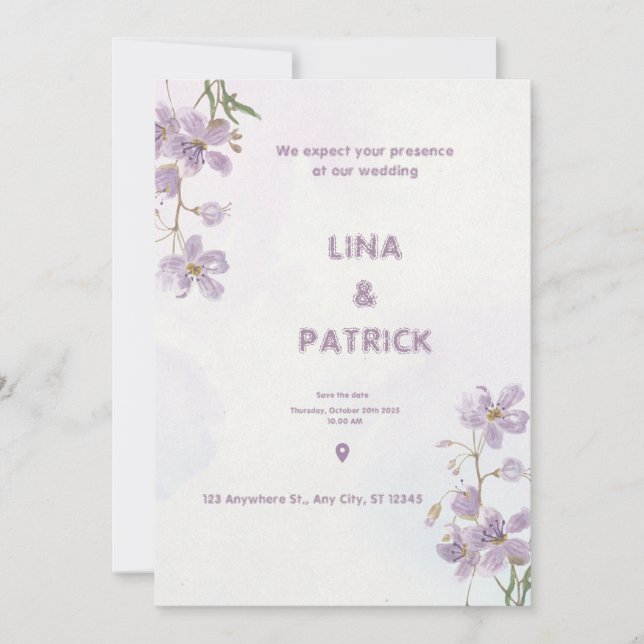 Faire-part de mariage de style Aquarelle Florale v (Devant)