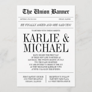 Faire-part de mariage de style de journal