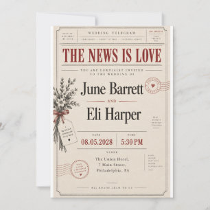 Faire-part de mariage de style Telegram sur papier
