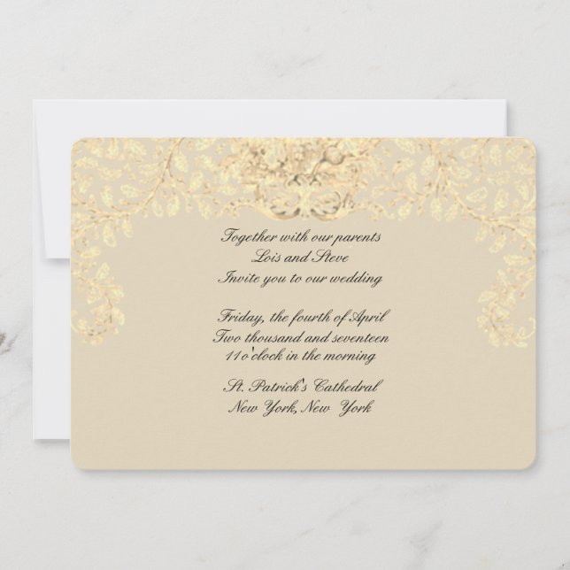 Faire-part de mariage De Style Victorien Beige Or (Devant)