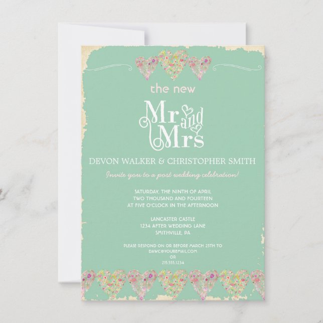 Faire-part de mariage de tableau de bord des coeur (Devant)