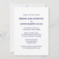 Faire-part de mariage de texte bleu formel minimal