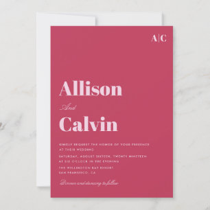 faire-part de mariage de texte moderne magenta