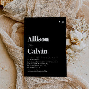 faire-part de mariage de texte moderne noir