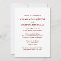 Faire-part de mariage de texte rouge formel minima