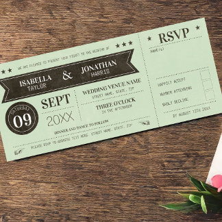 Faire-part de mariage de ticket vintage avec RSVP
