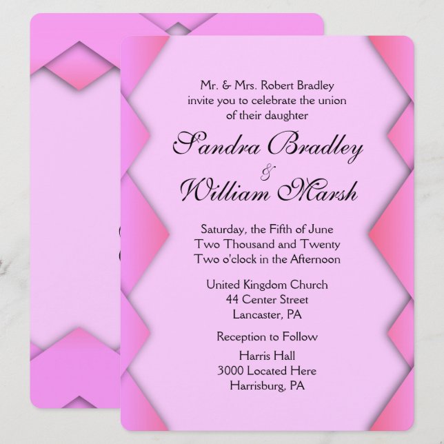 Faire-part de mariage de tissage rose (Devant / Derrière)