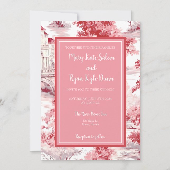 Faire-part de mariage de Toile Rouge Rose (Devant)