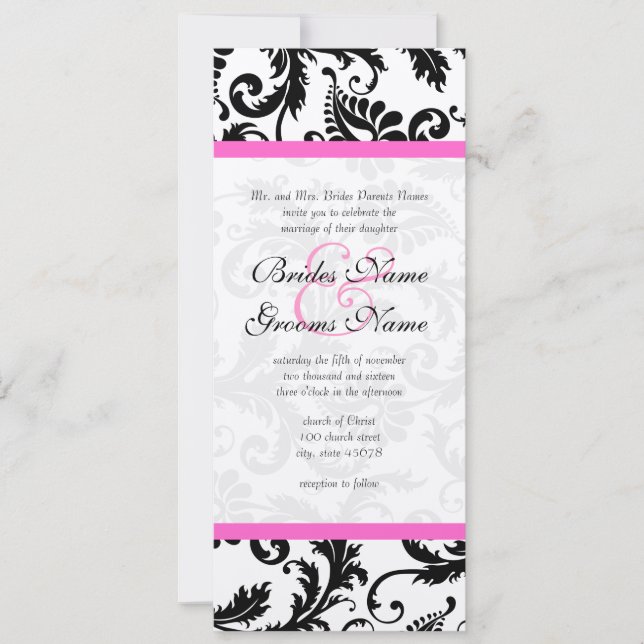 Faire-part de mariage de torsades de Damas rose fo (Devant)
