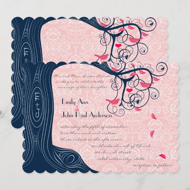 Faire-part de mariage de tourbillon d'arbre de la  (Devant / Derrière)