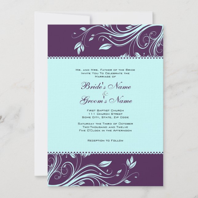 Faire-part de mariage de tourbillons floraux Turqu (Devant)
