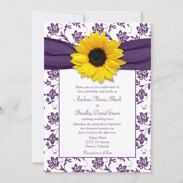 Faire-part de mariage de tournesol blanc pourpre (Devant)